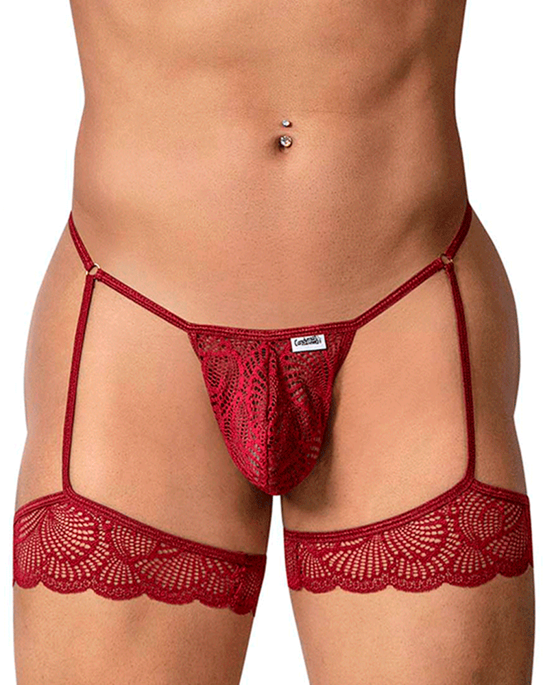 Candyman 99906 Garter Lace Thongs Burgundy