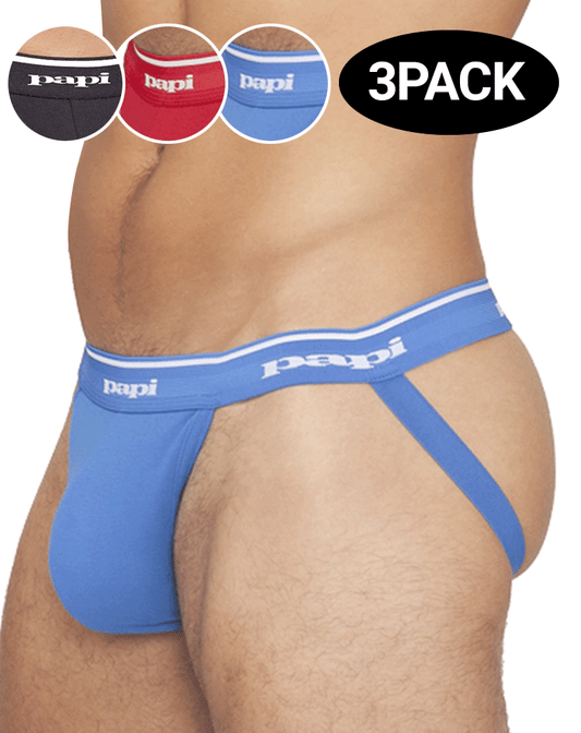 Papi 705910-999 3 pack Jockstrap 1 Black, 1 Turquoise, 1 Red