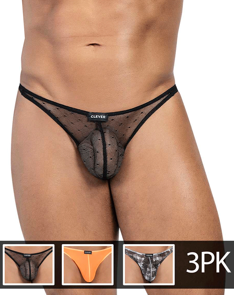 Clever 100008 3pk Autralian Latin Thongs Black-orange-black