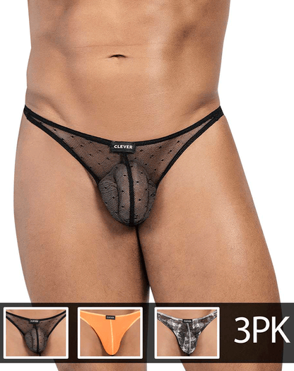 Clever 100008 3pk Autralian Latin Thongs Black-orange-black