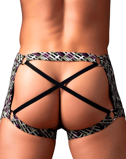 Male Power 148-303 Gridlocked Strappy Back Short Printed