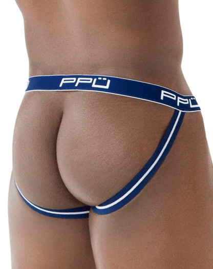 Ppu 2308 One Side Mesh Jockstrap Blue