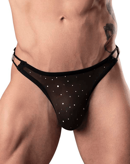 Male Power 407-288 Show Stopper Thong Silver Mesh Dot
