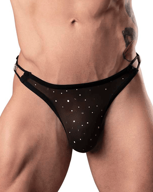 Male Power 407-288 Show Stopper Thong Silver Mesh Dot