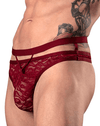 Male Power 446-289 Lucifer Cut Out Strappy Thong Burgundy