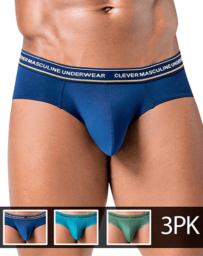 Clever 519969 3pk Australian Latin Briefs Blue-petrol-green