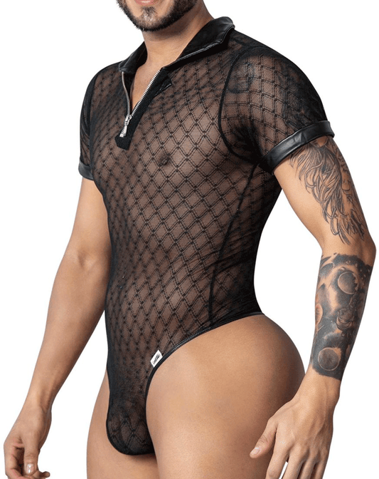 Candyman 99902 Geometric Mesh Bodysuit Black