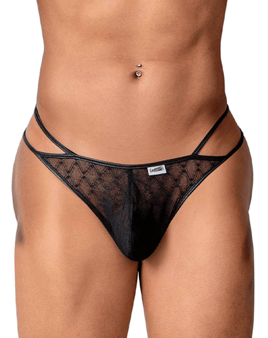 Candyman 99903 Geometric Mesh Thongs Black