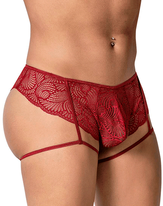 Candyman 99905 Garter Lace Briefs Burgundy