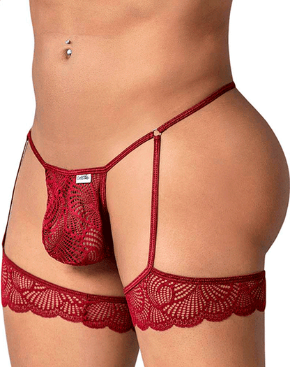 Candyman 99906 Garter Lace Thongs Burgundy