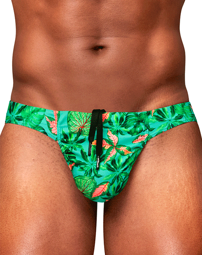 Ergowear Ew1828 Vibrant Tropical Leaf Print Swim Bikini Aqua-leaves