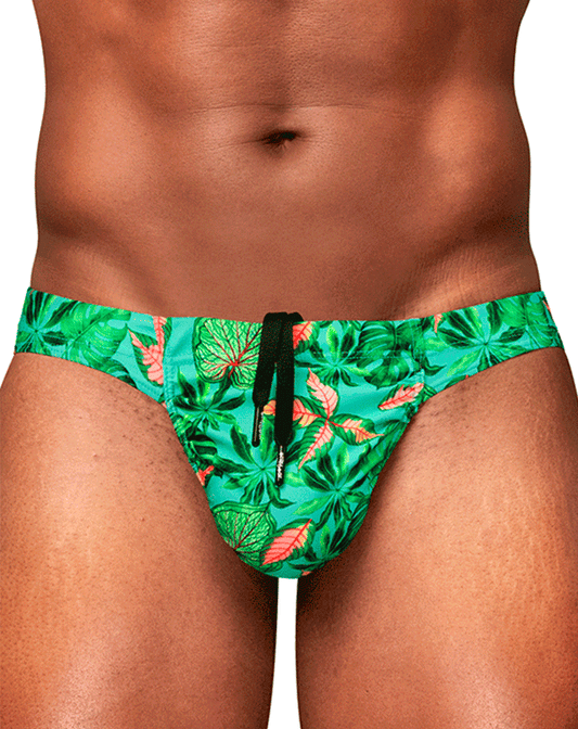Ergowear Ew1828 Vibrant Tropical Leaf Print Swim Bikini Aqua-leaves
