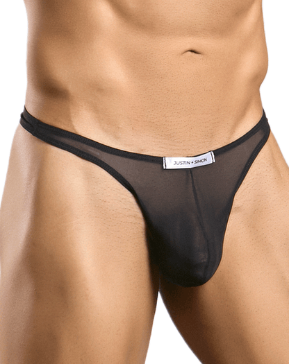 Justin+simon Xsj03 Silky Sexy Thongs Black Mesh