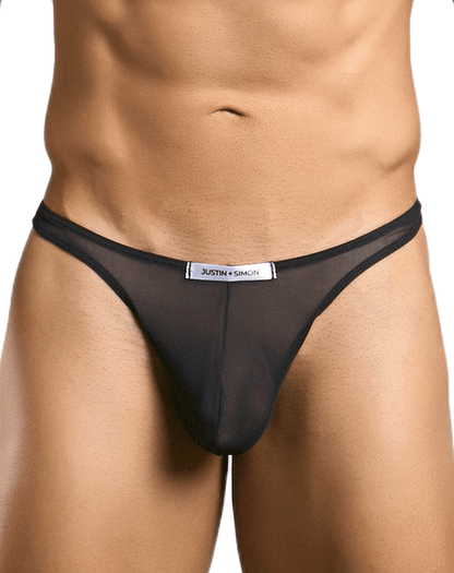 Justin+simon Xsj03 Silky Sexy Thongs Black Mesh