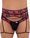 Candyman 99576x Lace Garter Thongs Black Print