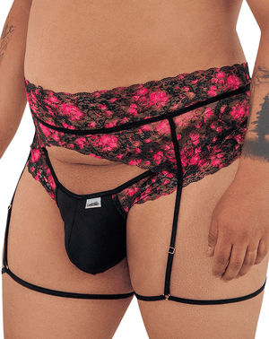 Candyman 99576x Lace Garter Thongs Black Print