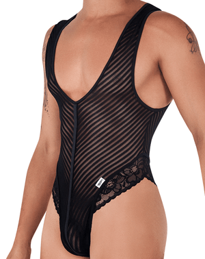 Candyman 99522 Lace-mesh Bodysuit Thong Black