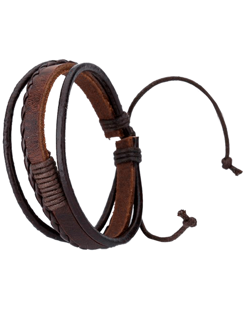 Free Men's Bracelet Leather 3 Bands Brown 1548