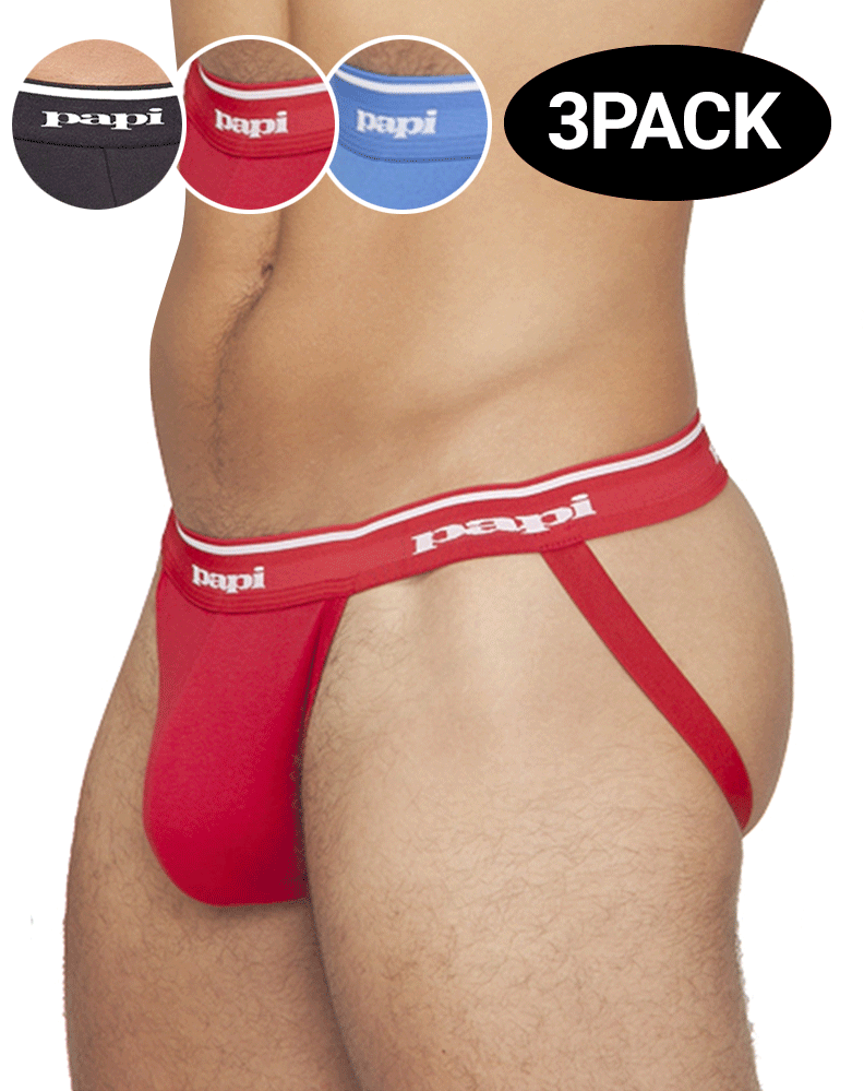 Papi 705910-999 3 pack Jockstrap 1 Black, 1 Turquoise,  1 Red