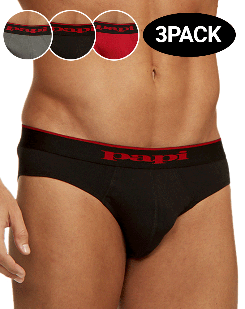 Papi 980403-950 3-Pack Cotton Stretch Brief 1 Black, 1 Gray, 1 Red – Steven  Even - Men's Underwear Store