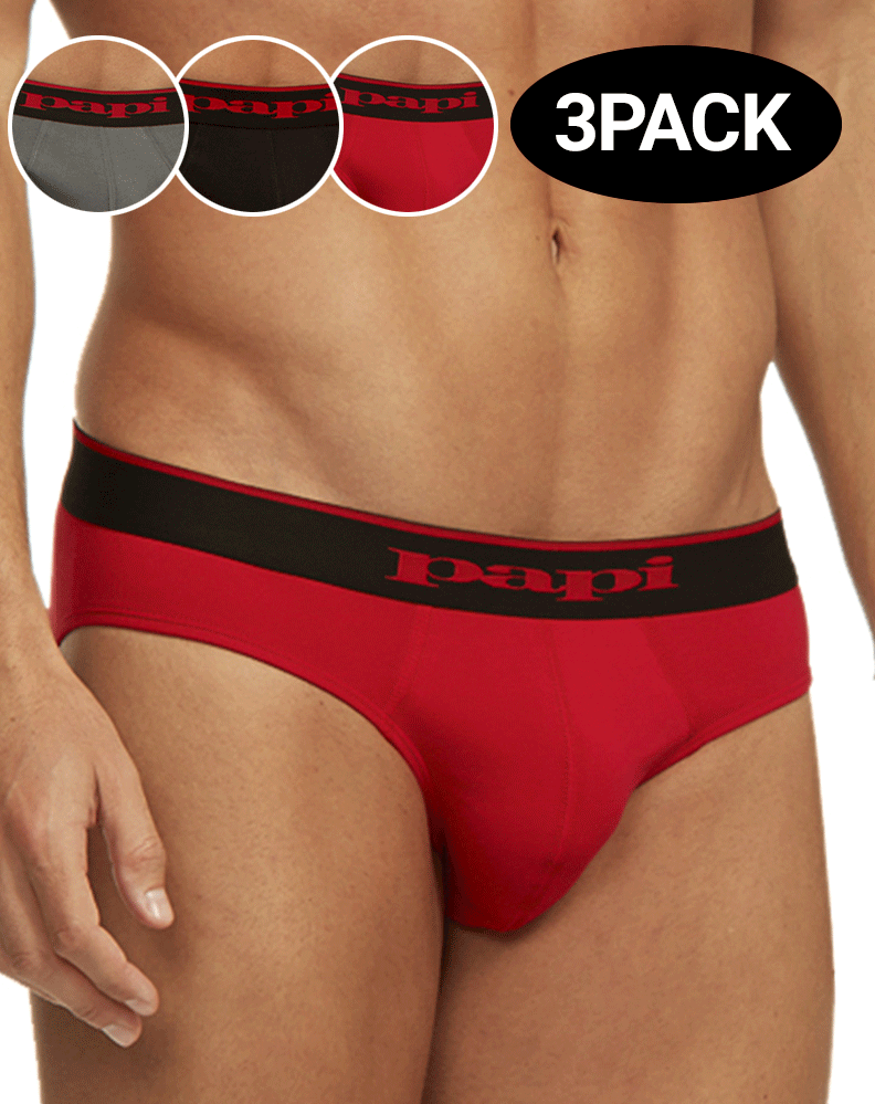 Papi 980403-950 3-Pack Cotton Stretch Brief 1 Black, 1 Gray, 1 Red