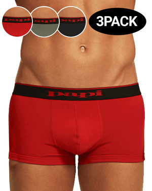 Papi 980501-950 3pk Cotton Stretch Brazilian Solids Red-gray-black